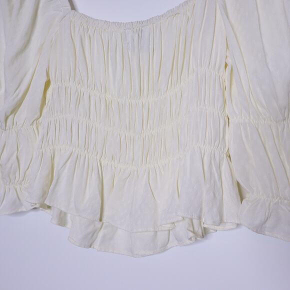 URBAN OUTFITTERS Kate Smocked Ruffle Blouse Ivory Cropped Top Women's XS - Picture 9 of 12